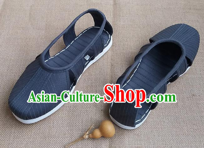 Traditional Chinese Buddhist Monk Shoes Handmade Navy Multi Layered Cloth Sandal Martial Arts Shoes for Men