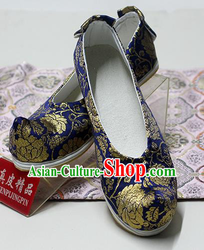 Traditional Chinese Royalblue Blood Stained Shoes Handmade Hanfu Shoes Ancient Princess Shoes for Women
