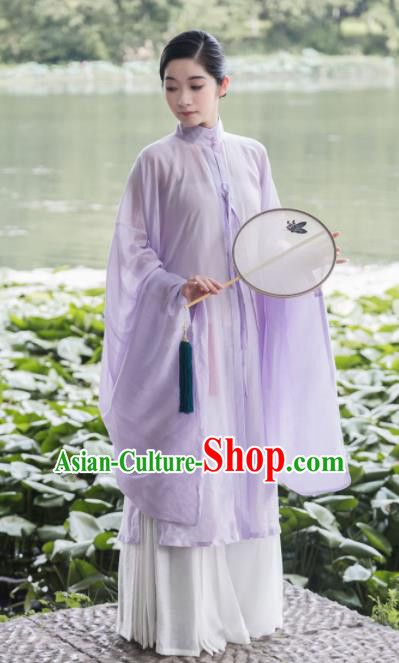 Traditional Chinese Ming Dynasty Palace Lilac Long Gown Ancient Drama Princess Replica Costumes for Women