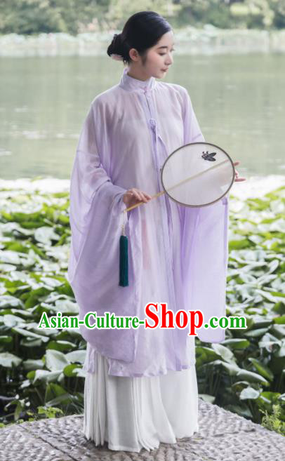 Traditional Chinese Ming Dynasty Palace Lilac Long Gown Ancient Drama Princess Replica Costumes for Women