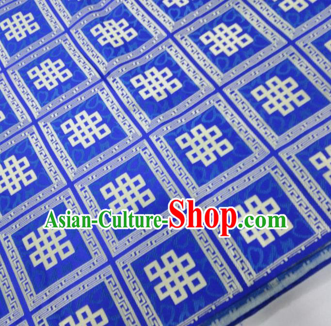 Asian Chinese Traditional Buddhism Lucky Knots Pattern Design Royalblue Brocade Fabric Tibetan Robe Silk Material