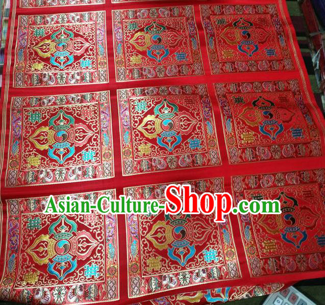 Asian Chinese Traditional Buddhism Vajra Pattern Design Red Brocade Fabric Tibetan Robe Silk Material