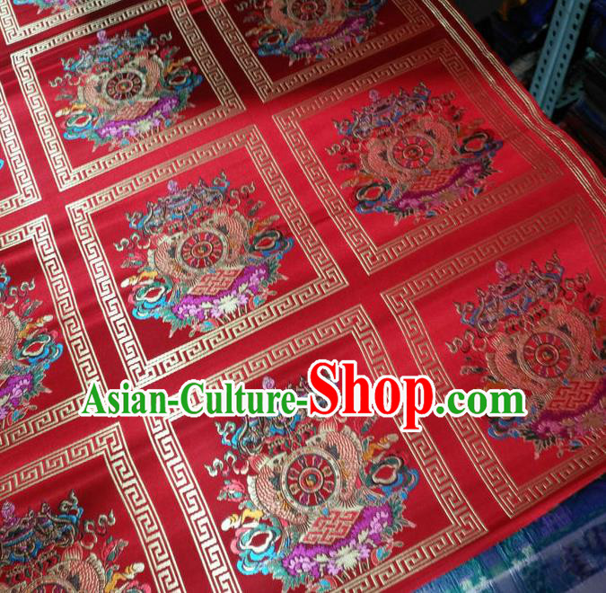 Asian Chinese Traditional Buddhism Implement Pattern Design Red Brocade Fabric Tibetan Robe Silk Material