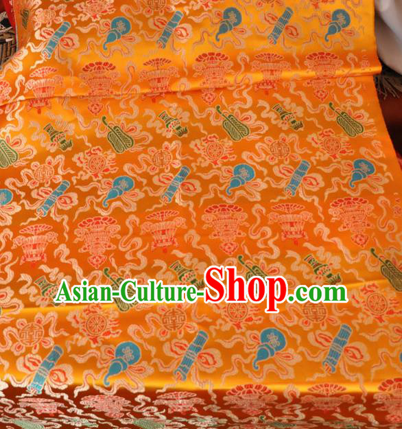 Asian Chinese Buddhism Traditional Eight Treasures Pattern Design Golden Brocade Fabric Tibetan Robe Silk Material