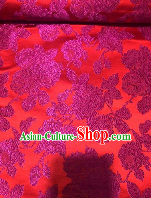 Asian Chinese Traditional Peony Pattern Design Rosy Brocade Fabric Cheongsam Silk Material