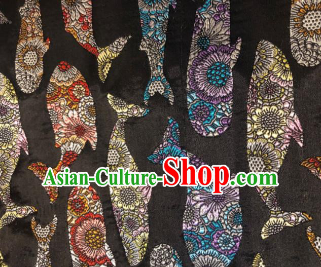 Asian Chinese Traditional Whale Pattern Design Black Brocade Fabric Cheongsam Silk Material