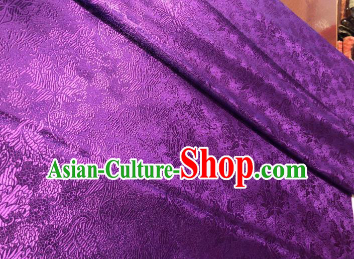 Asian Chinese Traditional Leaf Pattern Design Purple Brocade Fabric Cheongsam Silk Material