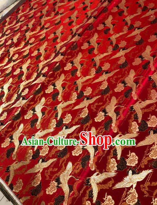 Asian Chinese Traditional Cranes Pattern Design Red Brocade Fabric Cheongsam Silk Material