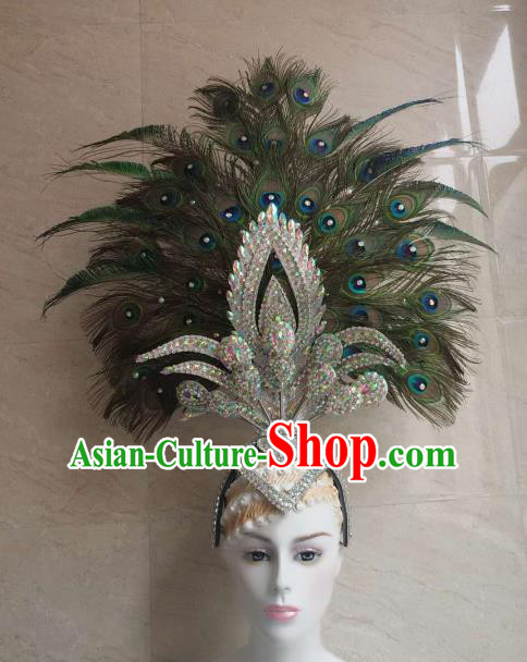 Customized Halloween Carnival Peacock Feather Giant Hair Accessories Brazil Parade Samba Dance Headpiece for Women