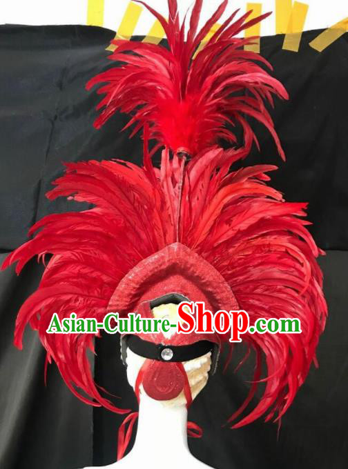 Customized Halloween Carnival Stage Show Red Feather Giant Hair Accessories Brazil Parade Samba Dance Headpiece for Women