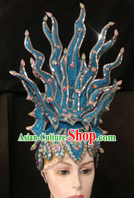 Customized Halloween Carnival Stage Show Giant Blue Hair Accessories Brazil Parade Samba Dance Headpiece for Women