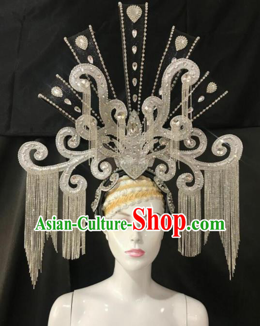 Customized Halloween Carnival Stage Show Giant Tassel Hair Accessories Brazil Parade Samba Dance Headpiece for Women