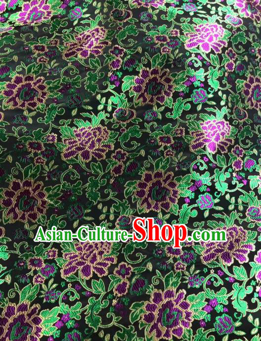 Asian Chinese Traditional Purple Peony Pattern Design Brocade Fabric Cheongsam Silk Material