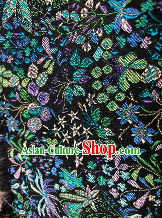 Asian Chinese Traditional Flowers Pattern Design Black Brocade Fabric Cheongsam Silk Material