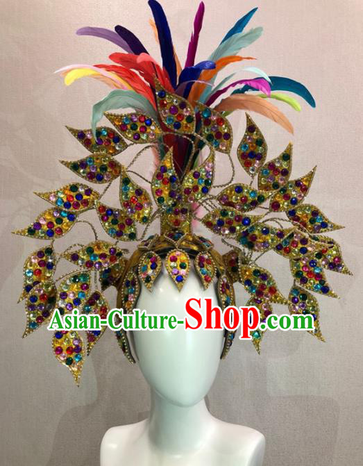 Customized Halloween Carnival Feather Hair Accessories Brazil Parade Samba Dance Giant Headpiece for Women