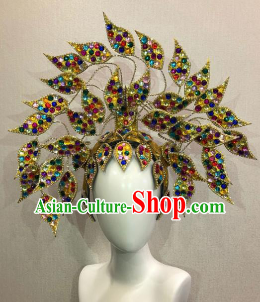 Customized Halloween Carnival Colorful Crystal Hair Accessories Brazil Parade Samba Dance Giant Headpiece for Women
