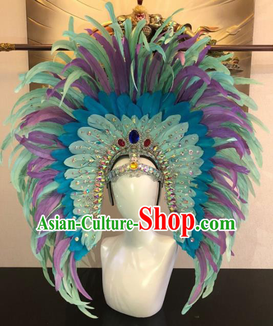 Customized Halloween Carnival Green Feather Giant Hair Accessories Brazil Parade Samba Dance Headpiece for Women
