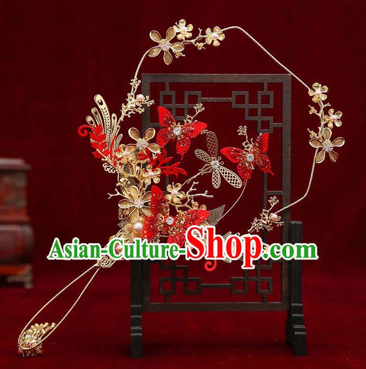 Chinese Traditional Wedding Red Butterfly Fan Ancient Bride Palace Fans for Women