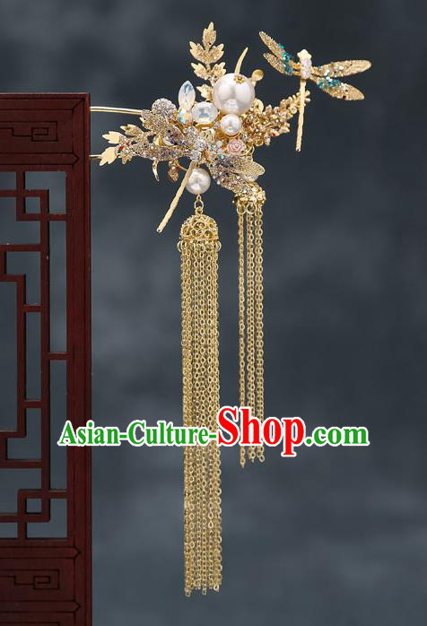 Top Chinese Traditional Dragonfly Hair Comb Wedding Bride Handmade Hairpins Hair Accessories Complete Set