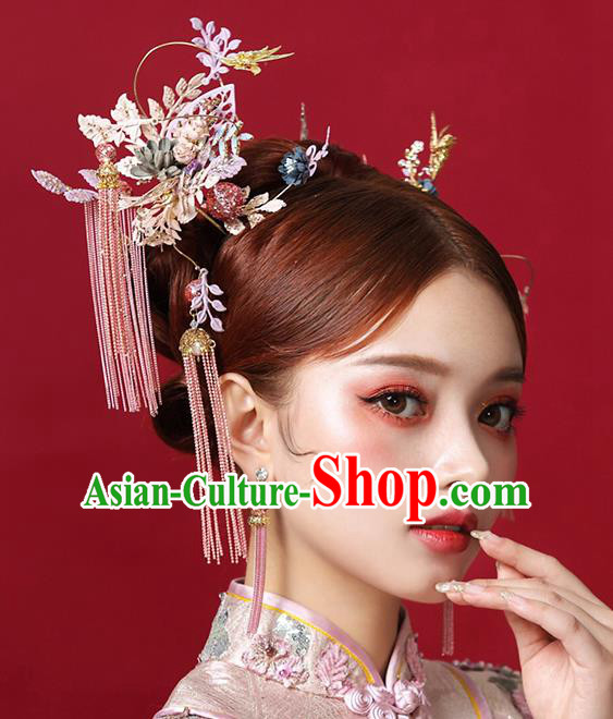 Top Chinese Traditional Tassel Hair Claws Wedding Bride Handmade Hairpins Hair Accessories Complete Set