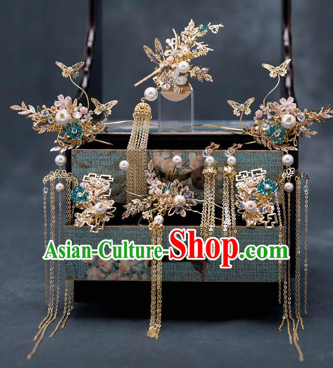 Top Chinese Traditional Golden Dragonfly Hair Claw Wedding Bride Handmade Hairpins Hair Accessories Complete Set