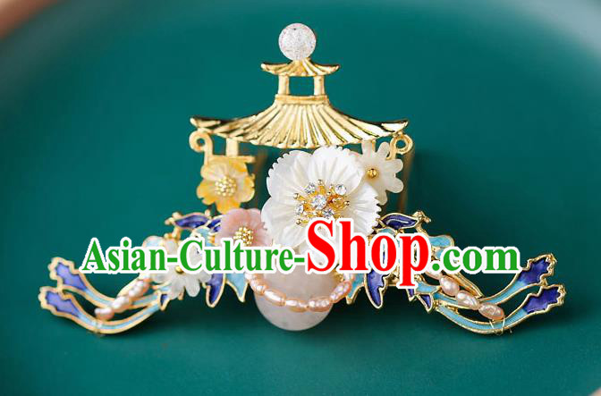 Top Chinese Traditional Shell Pearls Hair Crown Handmade Hanfu Hairpins Hair Accessories for Women