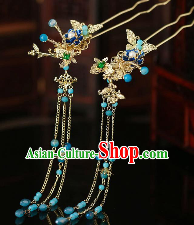 Top Chinese Traditional Blueing Flower Hair Clip Handmade Hanfu Hairpins Hair Accessories for Women
