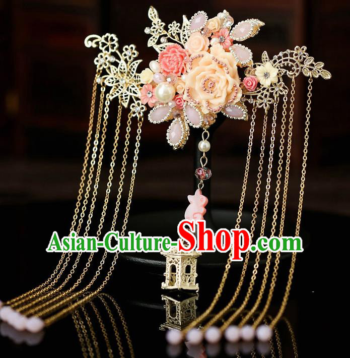 Top Chinese Traditional Lotus Tassel Hair Claw Handmade Hanfu Hairpins Hair Accessories for Women