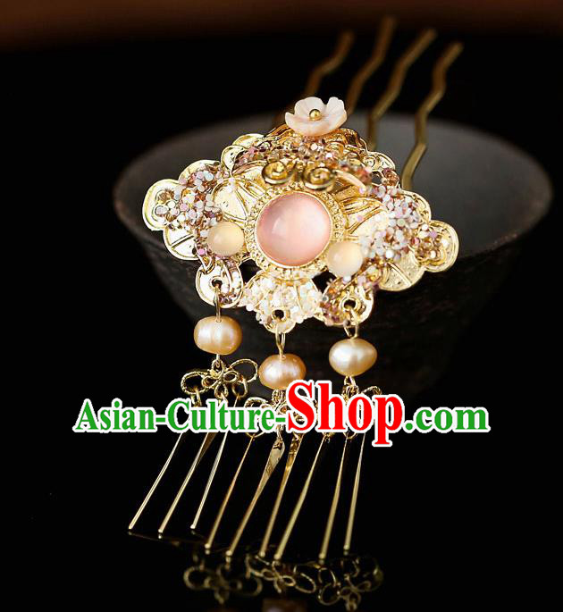 Top Chinese Traditional Golden Hair Comb Handmade Hanfu Hairpins Hair Accessories for Women