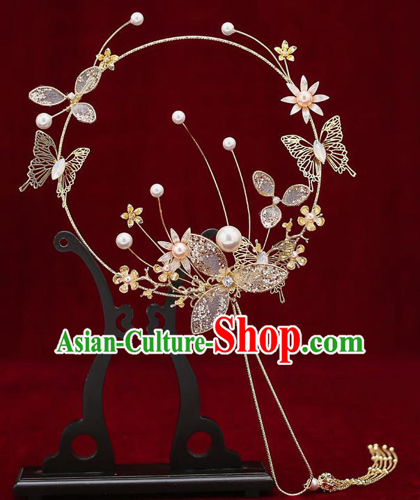 Chinese Traditional Wedding Round Fan Ancient Bride Palace Fans for Women
