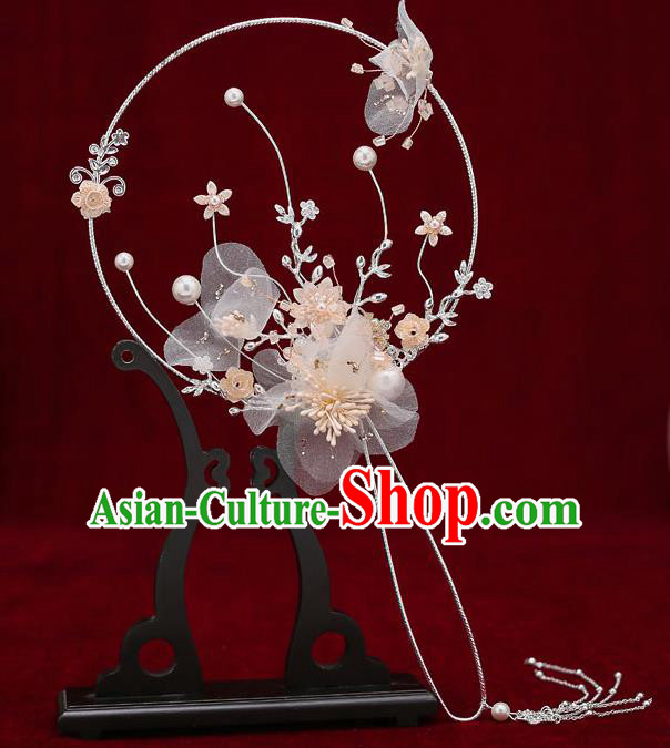 Chinese Traditional Wedding Silk Flowers Round Fan Ancient Bride Palace Fans for Women