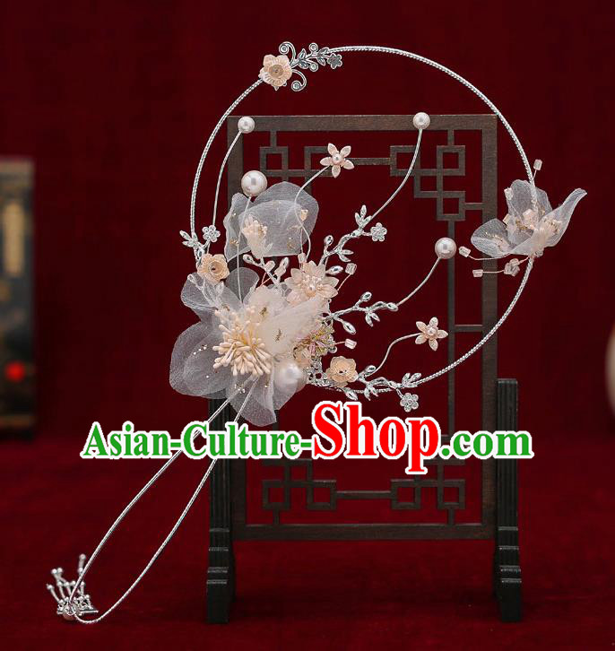 Chinese Traditional Wedding Silk Flowers Round Fan Ancient Bride Palace Fans for Women