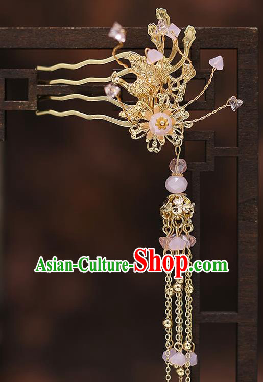 Top Chinese Traditional Bride Golden Hair Combs Handmade Tassel Hairpins Wedding Hair Accessories Complete Set