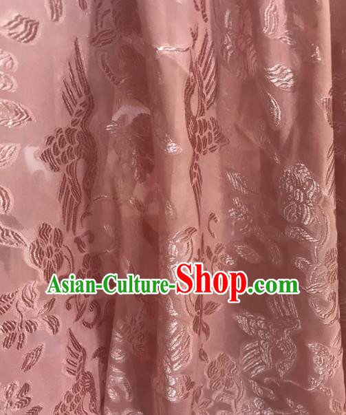 Asian Chinese Traditional Flowers Birds Pattern Design Deep Pink Chiffon China Hanfu Fabric Material