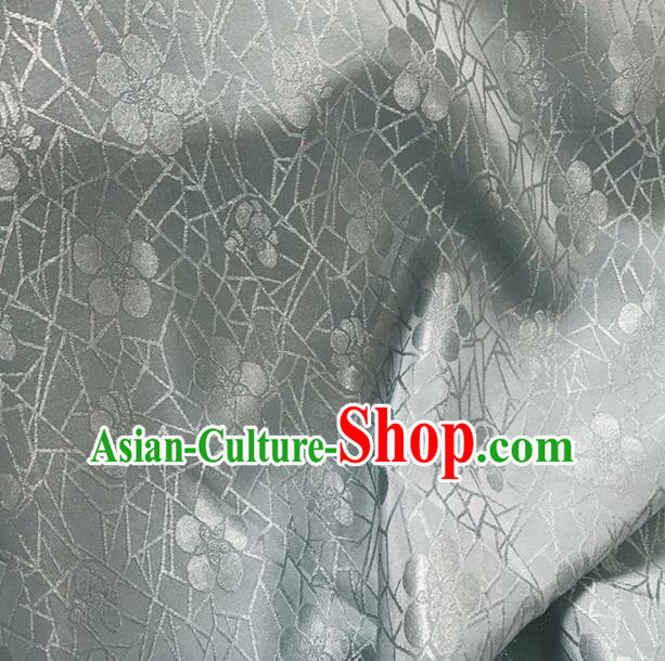 Asian Chinese Traditional Plum Blossom Pattern Design Green Grey Brocade China Hanfu Satin Fabric Material
