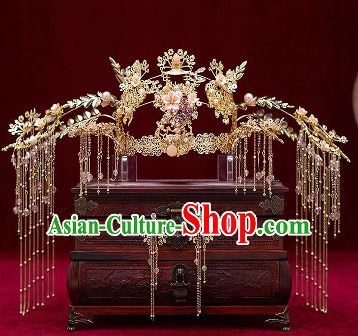 Top Chinese Traditional Bride Deluxe Phoenix Coronet Handmade Hairpins Wedding Hair Accessories Complete Set