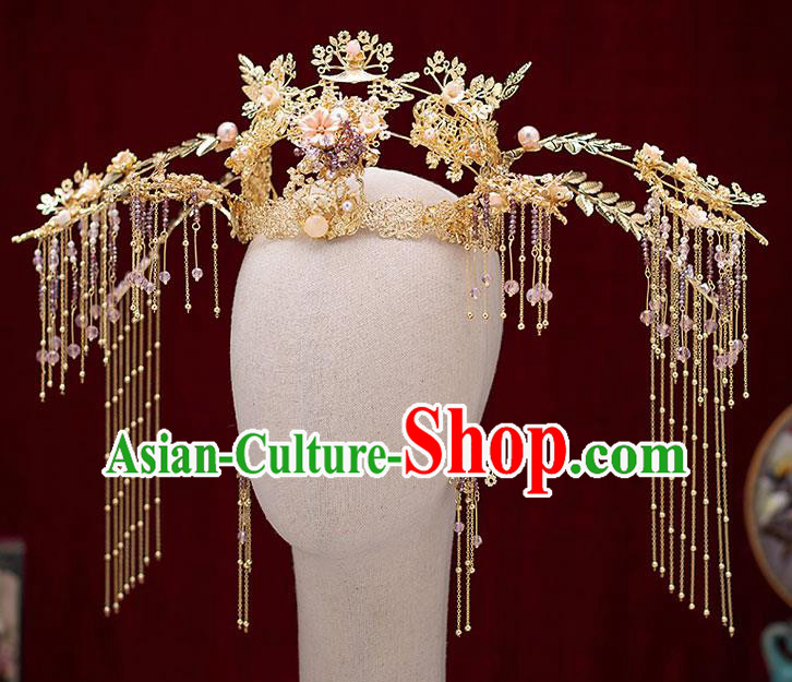 Top Chinese Traditional Bride Deluxe Phoenix Coronet Handmade Hairpins Wedding Hair Accessories Complete Set