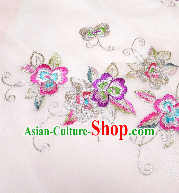 Asian Chinese Traditional Embroidered Pattern Design Light Pink Silk Fabric China Hanfu Silk Material