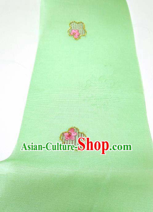 Asian Chinese Traditional Embroidered Plum Pattern Design Green Silk Fabric China Hanfu Silk Material
