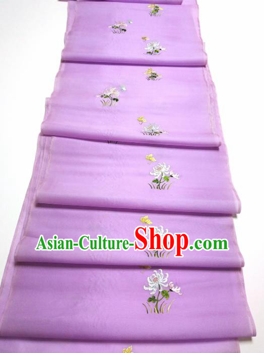 Asian Chinese Traditional Embroidered Chrysanthemum Pattern Design Purple Silk Fabric China Hanfu Silk Material