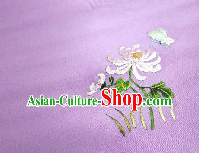 Asian Chinese Traditional Embroidered Chrysanthemum Pattern Design Purple Silk Fabric China Hanfu Silk Material