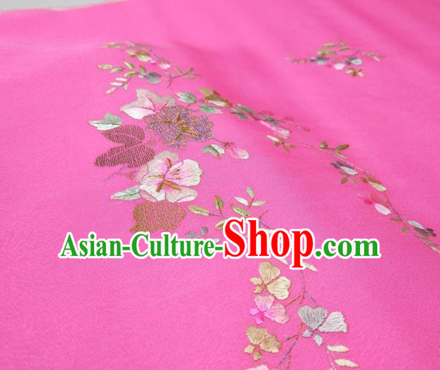 Asian Chinese Traditional Embroidered Petunia Pattern Design Rosy Silk Fabric China Hanfu Silk Material