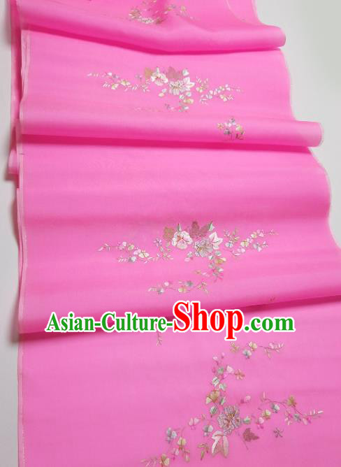 Asian Chinese Traditional Embroidered Petunia Pattern Design Rosy Silk Fabric China Hanfu Silk Material