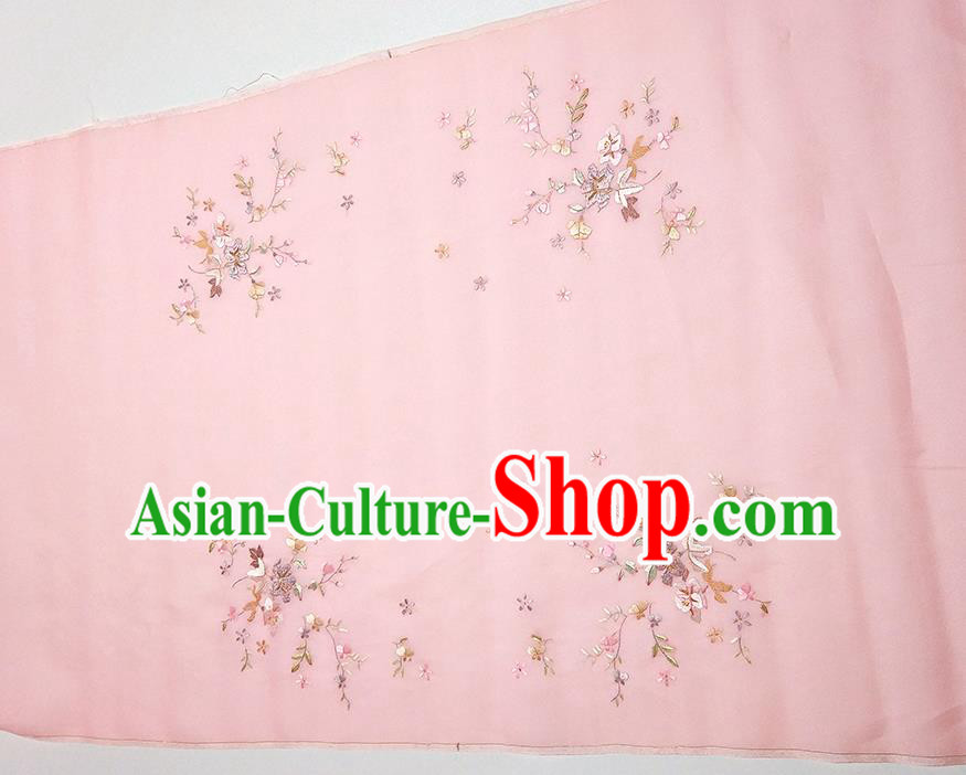 Asian Chinese Traditional Embroidered Petunia Pattern Design Pink Silk Fabric China Hanfu Silk Material
