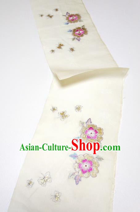Asian Chinese Traditional Embroidered Flowers Pattern Design Beige Silk Fabric China Hanfu Silk Material