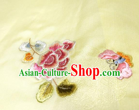Asian Chinese Traditional Embroidered Flowers Pattern Design Light Yellow Silk Fabric China Hanfu Silk Material