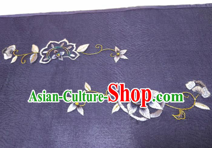 Asian Chinese Traditional Embroidered Flowers Pattern Design Deep Purple Silk Fabric China Hanfu Silk Material