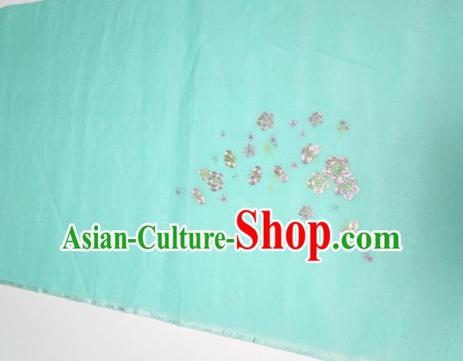 Asian Chinese Traditional Embroidered Plum Pattern Design Green Silk Fabric China Hanfu Silk Material