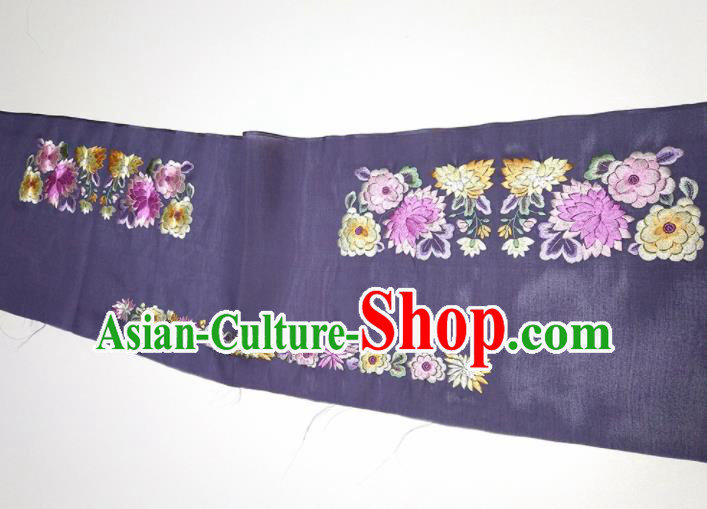 Asian Chinese Traditional Embroidered Chrysanthemum Peony Pattern Design Purple Silk Fabric China Hanfu Silk Material