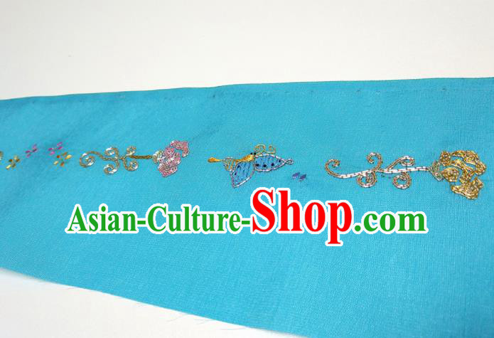 Asian Chinese Traditional Embroidered Butterfly Pattern Design Blue Silk Fabric China Hanfu Silk Material